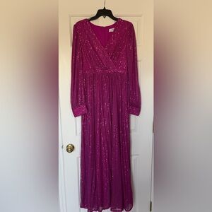 Faeriesty Elegant V Neck Lantern Sleeve Sequin A Line Dress